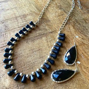 Black & Silver Necklace + Earrings Set